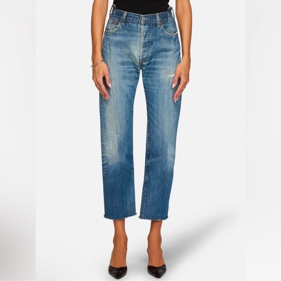 EB DENIM Levi's OG Reinvented W26 L26 High rise Asymmetrical waist Frayed hem.